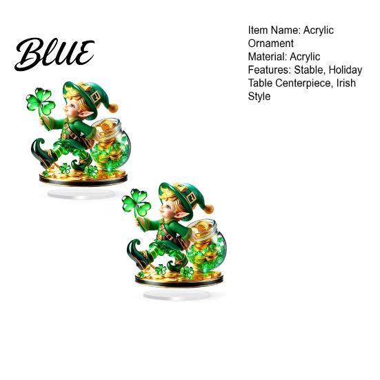 Clover And Gold St. Patrick 2Pcs Ornaments Gnome Coin Decor 2D Acrylic Day Ornament with Green Holiday Decoration Base