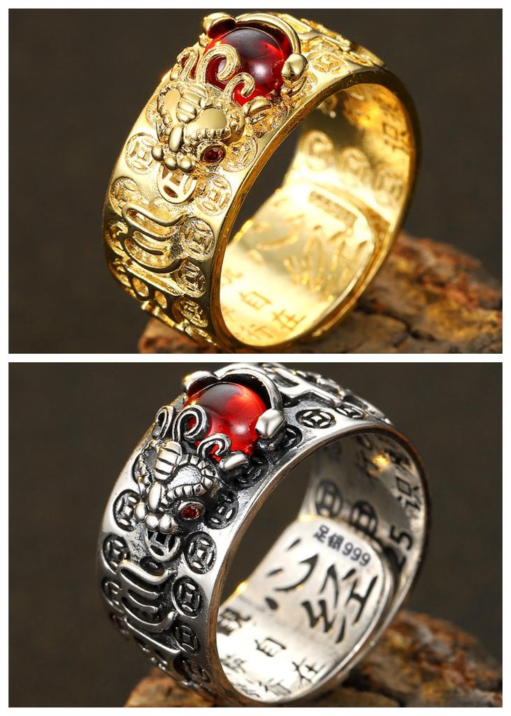 S/Set Chinese Feng Shui Brass Pixiu Rings For Men Amulet Vintage Copper Coin Adjustable Unisex Ring Bring Wealth Luck Jewelry