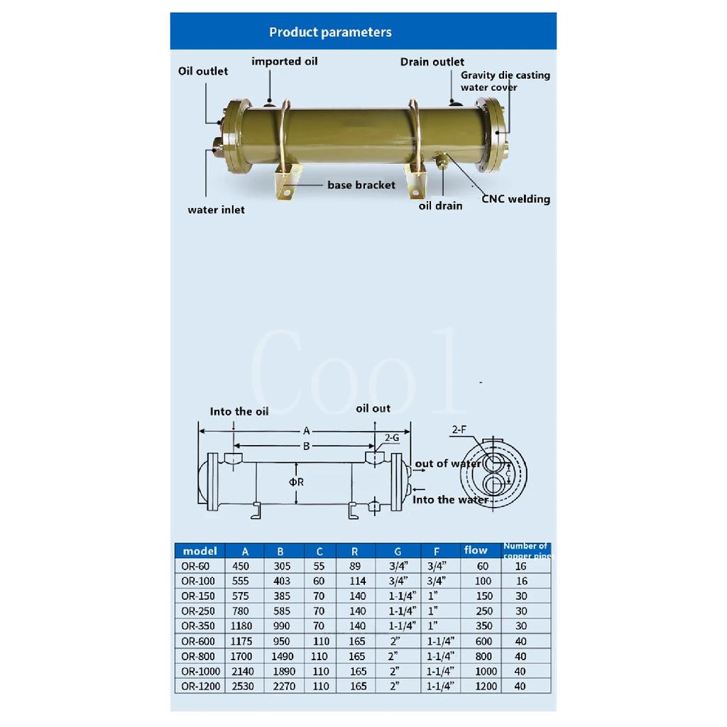 Hydraulic system water cooler oil cooler OR-100 tube radiator purple tube shell heat exchanger