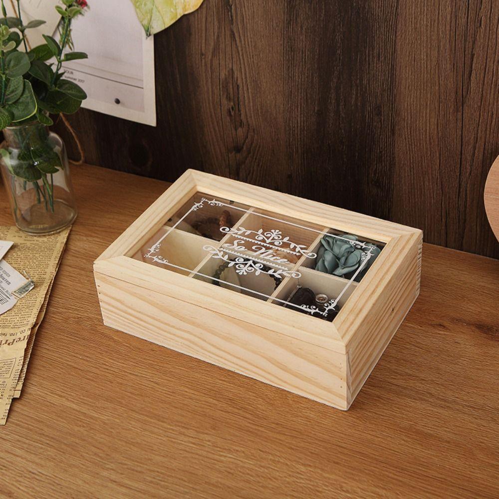 Dust-proof Wooden Tea Box with Clear Lid Desktop Organizer Tea Bag Holder  Hair Accessory