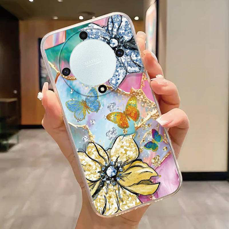 

For Honor 200 400 Pro Lite X9c X9a X9b X8a X8b X8c X7b X7a X6a X6b X6c Phone Case Butterfly Oil Flower Clear Bags Silicone Cover Honor X6b