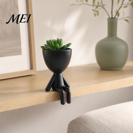 3D Printed Flowerpot Sitting Human Figure Succulents Planter, 2-in-1 Desktop Pot & Decor Ornament, Matte Finish Plant One-Piece Craft, Compact