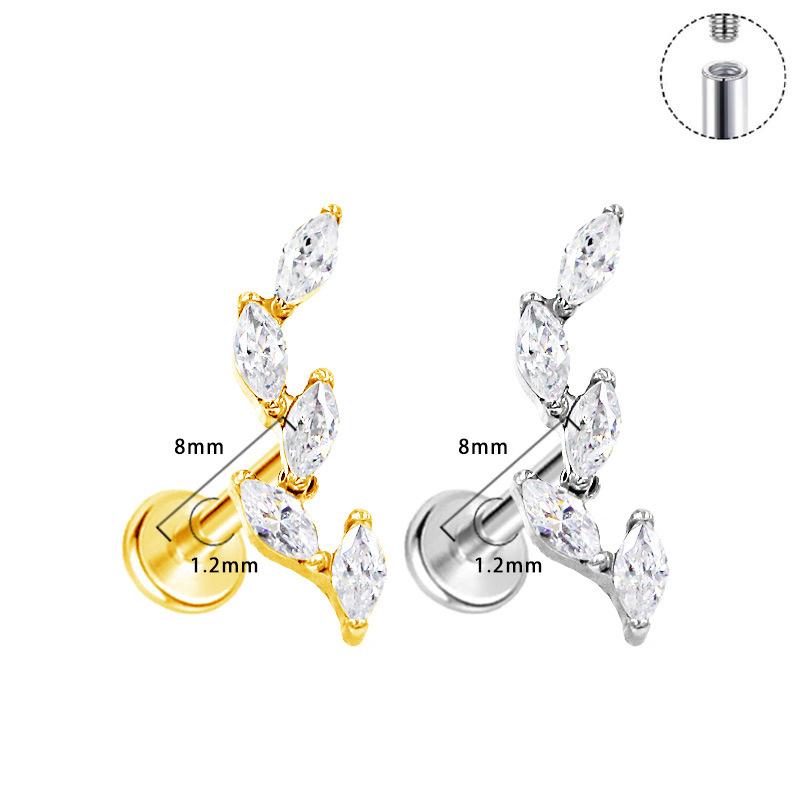 Titanium Five Marquise Climber Earring Flat Back Leaf Helix Cartilage Labret Stud Piercing Jewelry