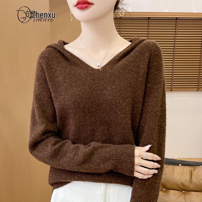 Zhenxu Women's 100% Merino Wool Hooded Sweater