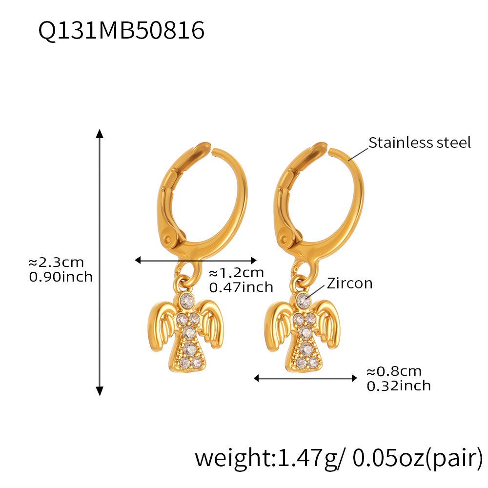 Qiong Yao Luxury Zircon Angel Pendant Hoop Earrings - Eco-friendly Titanium Steel, European & American Trendy Jewelry