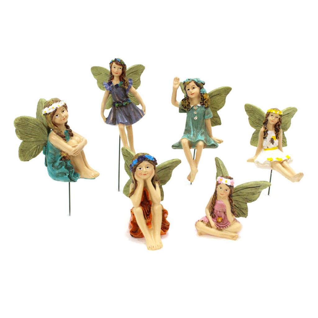 Mini Fairies Figurines Cute Clear Pattern Resin Miniature Fairy Sculpture for Fairy Garden