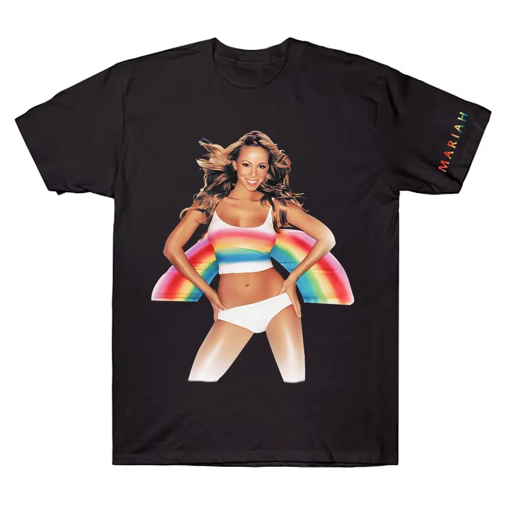 Sommer Heißer Verkauf Mariah Carey Merch Regenbogen 2026 T-Shirt Y2K Herren Damen Baumwolle Gothic Rundes T-Shirt Atmungsaktive und Bequeme Kleidung
