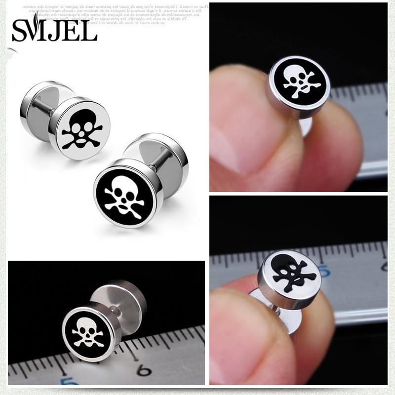 1Pc Punk Black Multiple Styles Stainless Steel Stud Earrings For Men Women Gothic Hip Hop Ear Zircon Skull Star Studs 2024