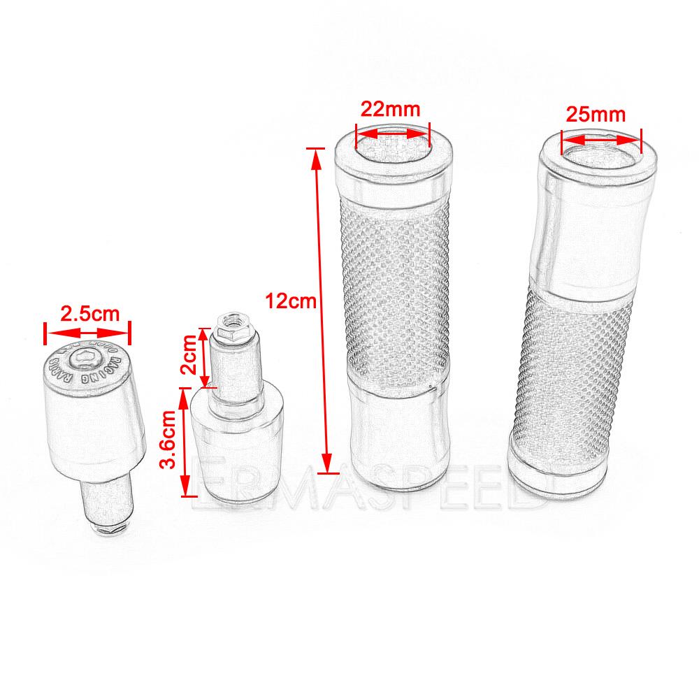 Poignées de Guidon de Moto 7/8 pouces Avec Embout de Guidon Racing Moto CNC Aluminium&Caoutchouc Poignées de Guidon de Moto