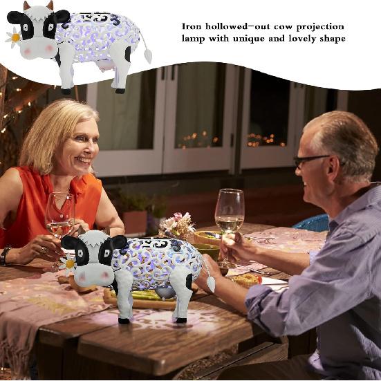 DULRLLY Solar Cow Lights Outdoor Solar Lamp, Resin Cow Figurine with LED Solar Light, Animal Shaped Color Changing Solar Garden Lights for Farm Patio