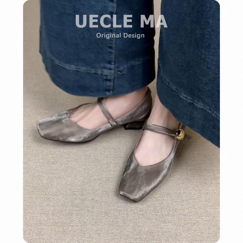 Super soft lambskin~ single shoes women's square head is beautiful low-heeled ballet shoes retro one-word buckle Mary Jane shoes