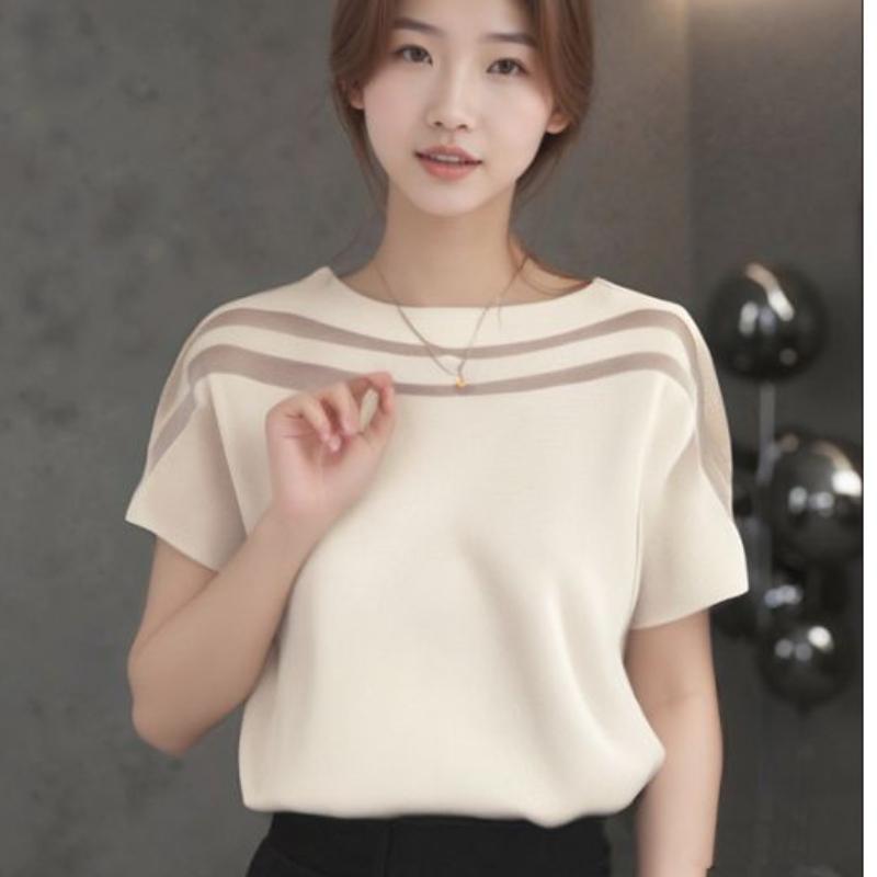 

Пуловер с круглым вырезом, футболка с короткими рукавами для женщин, модная и элегантная, приятная к коже и универсальная one size абрикосовый