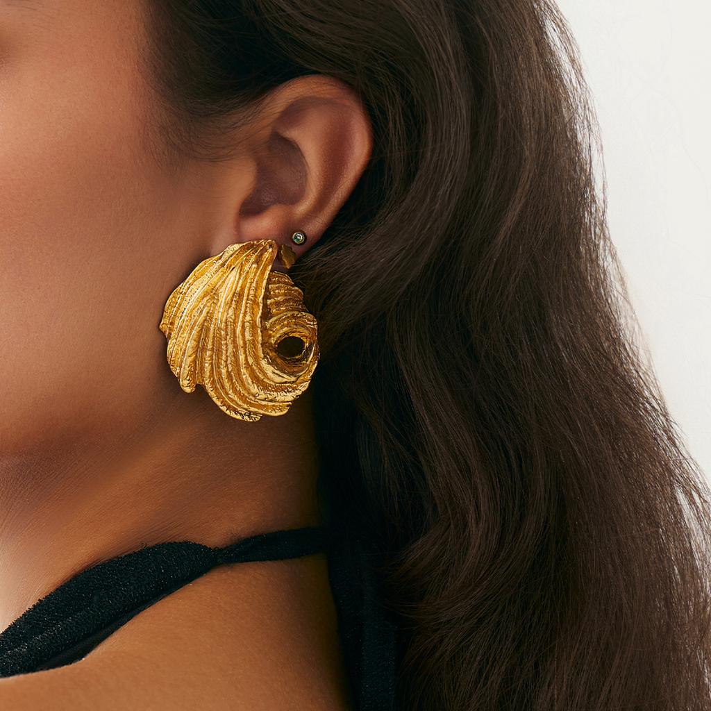 Ingemark Fashion Vintage Irregular Pleated Stud Earrings Simple Elegant Gold Color Piercing Earrings Banquet Wedding Jewelry