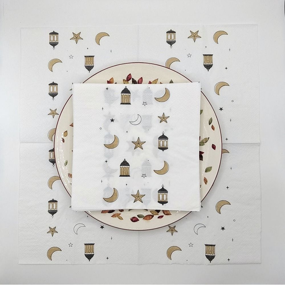 20Pcs Printed Eid Al-Fitr Napkins Disposable Wood Pulp Ramadan Napkins Double Layer Fragrant Free Decorative Napkins