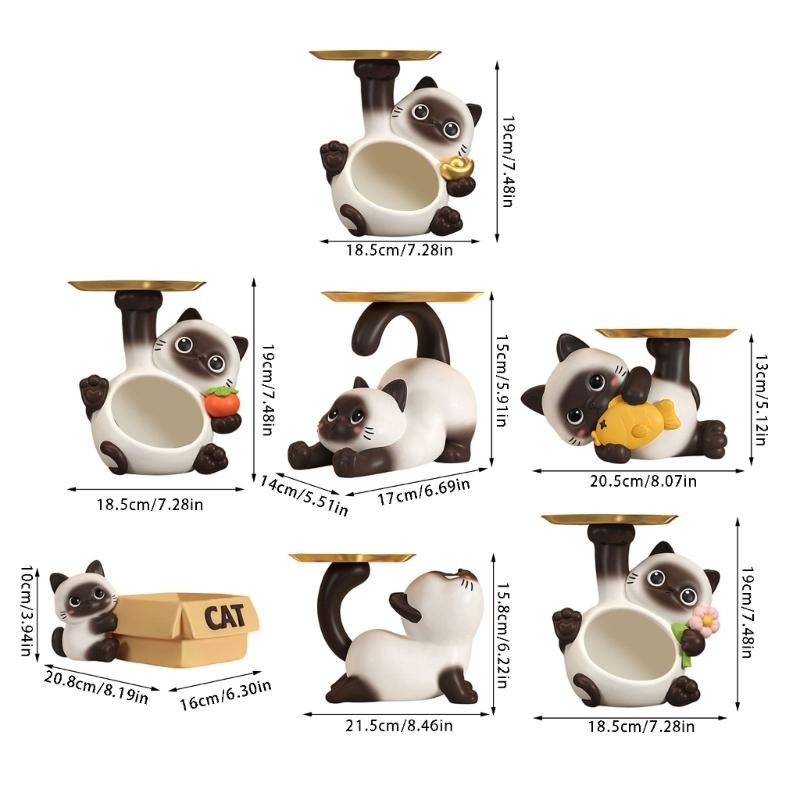 Multifunctional Resin Siamese Cats Statue Desktop Ornament for Key Storage Tray Decorative Display and Housewarming Gift