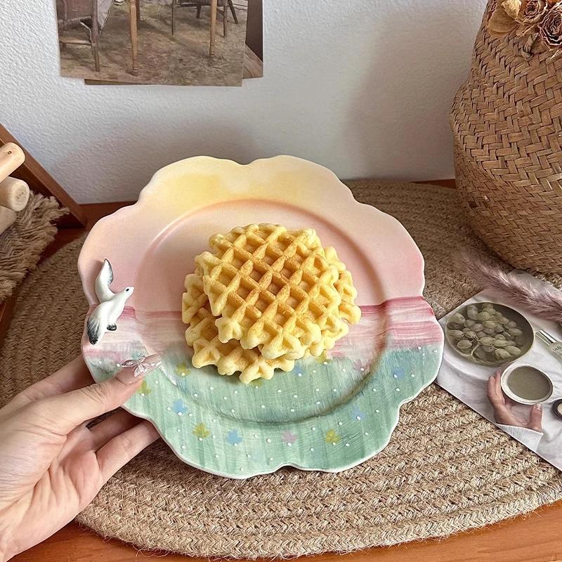 Keramikscheibe Spitzenmuster Einfaches Haushaltsgeschirr Hohes Erscheinungsbild Handmalerei Teller Küche Kreative Mehrzweckscheibe