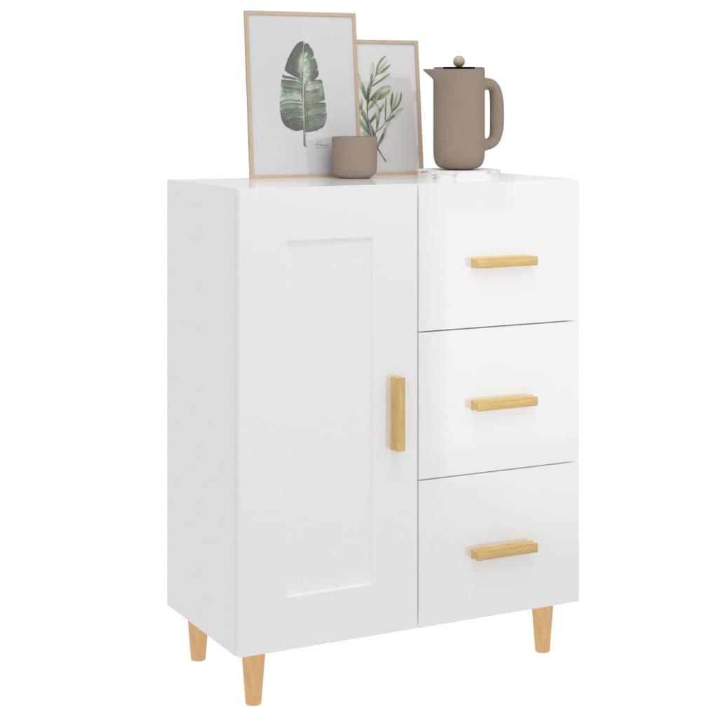 Sideboard High Gloss White 69.5 X 34 X 90 Cm Engineered Wood