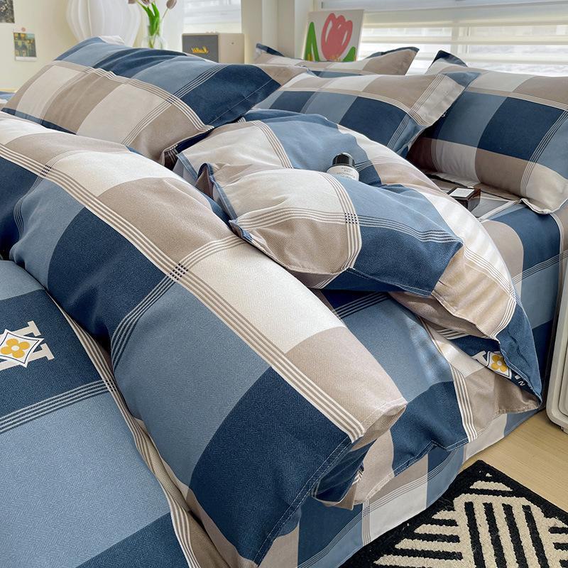 Fresh Literary Style Glutinous Cotton Bedding Set - Four-Piece Set for Dormitory or Home