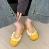 Fashion Comemore Summer New Women's Mary Jane Shoes Square Toe Flat Buckle Suede Lace Bowknot Gentle Sweet Mules Baotou Half Slippers
