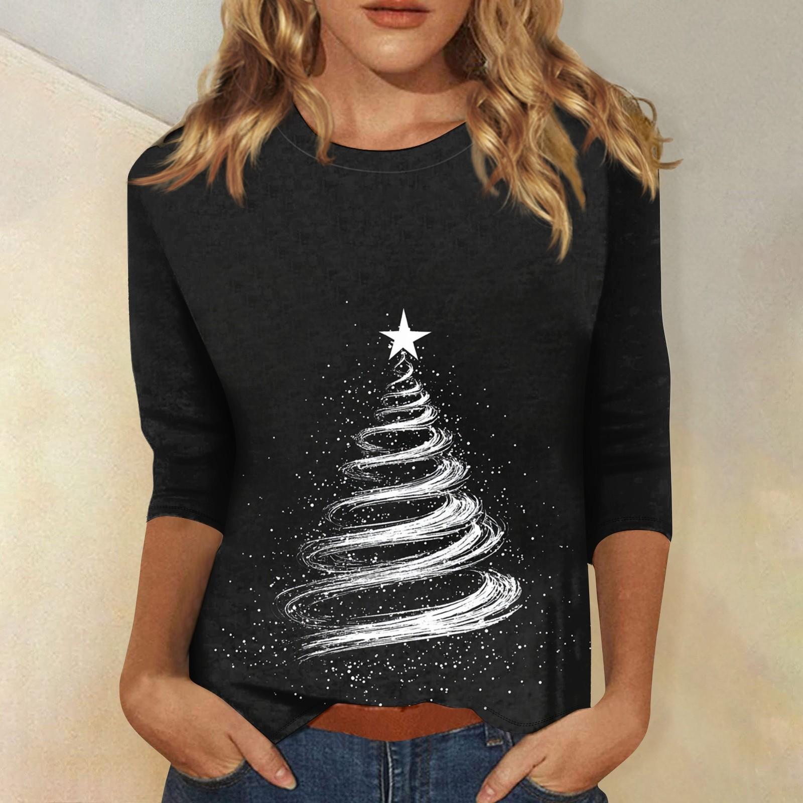 

Женский топ с круглым вырезом и рукавом 3/4 с рождественским принтом M