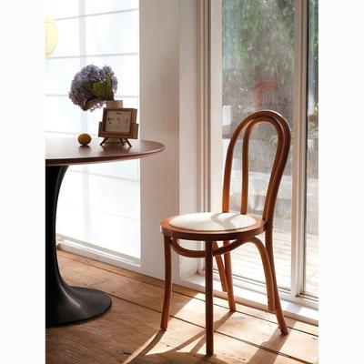 French-American Retro Solid Wood & Rattan Dining Chair for Home, Balcony, or Dessert Shop.