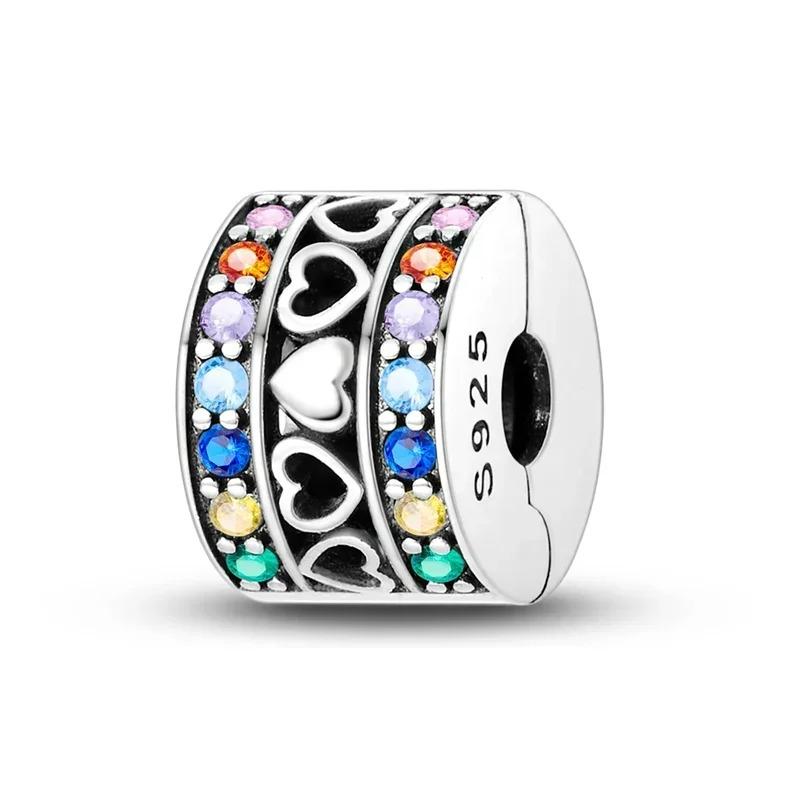 Colored Clasp Charms Shiny Pave Zircon Clip Charmsbeads Stopper Fitcopper Original Bracelet Women Gift Jewelry Making