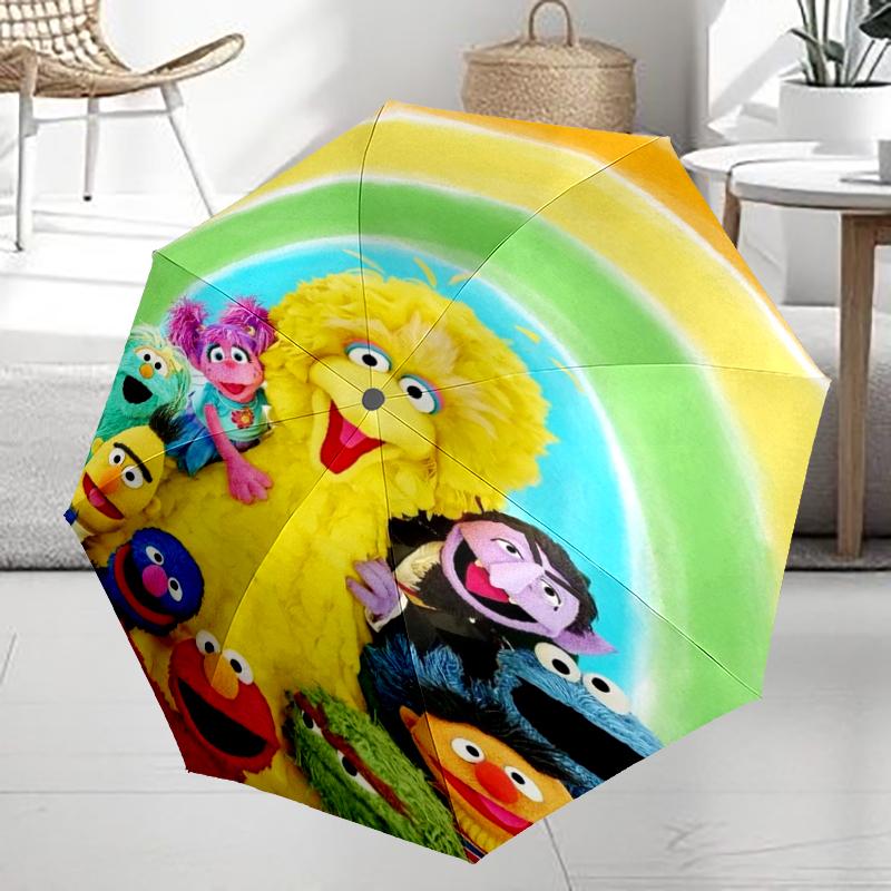 Sesame Street Theme Automatic Umbrella, Lightweight & Portable, 8 Rib, Perfect for Outdoor Travel, Birthdays, Christmas, Gifts.