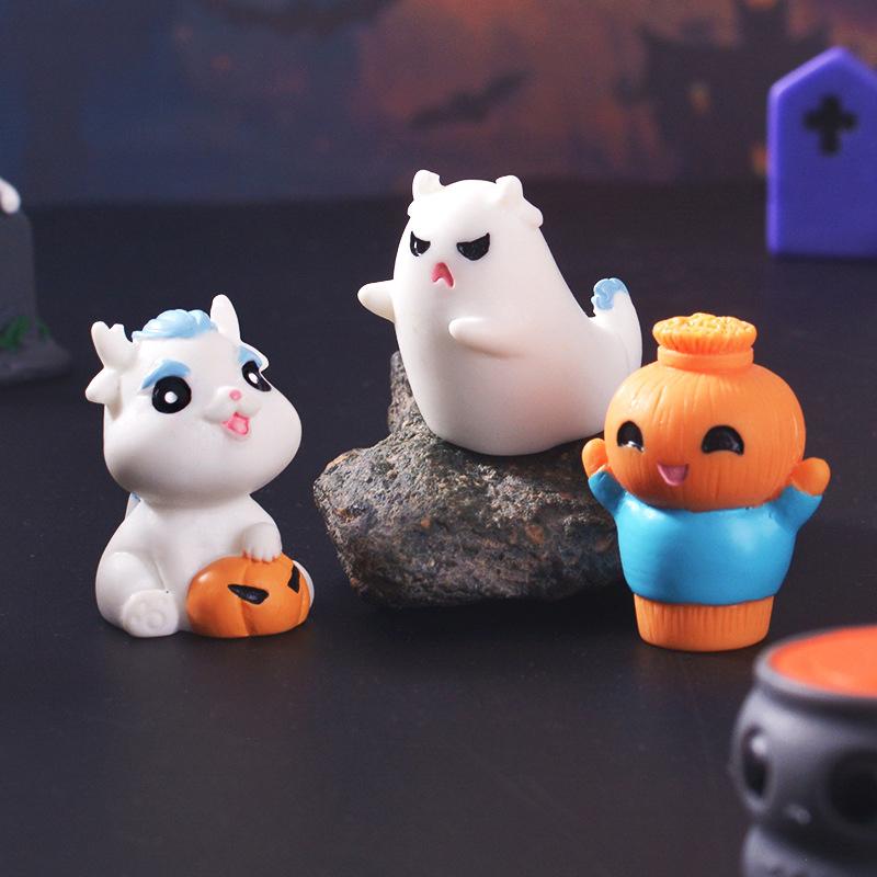 Cartoon Cute Halloween Loong Pumpkin Bat Mini Figurines Miniature Desktop Car Small Ornament DIY Decoration Accessories Gifts