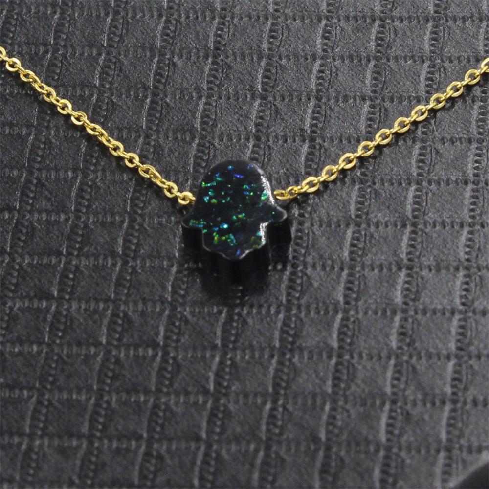 Stainless Steel Chain Opal Hamsa Hand Necklace Women Men Jewish Jewelry Colar Masculino Chain Fatima Hand Necklace Acrylic 50cm