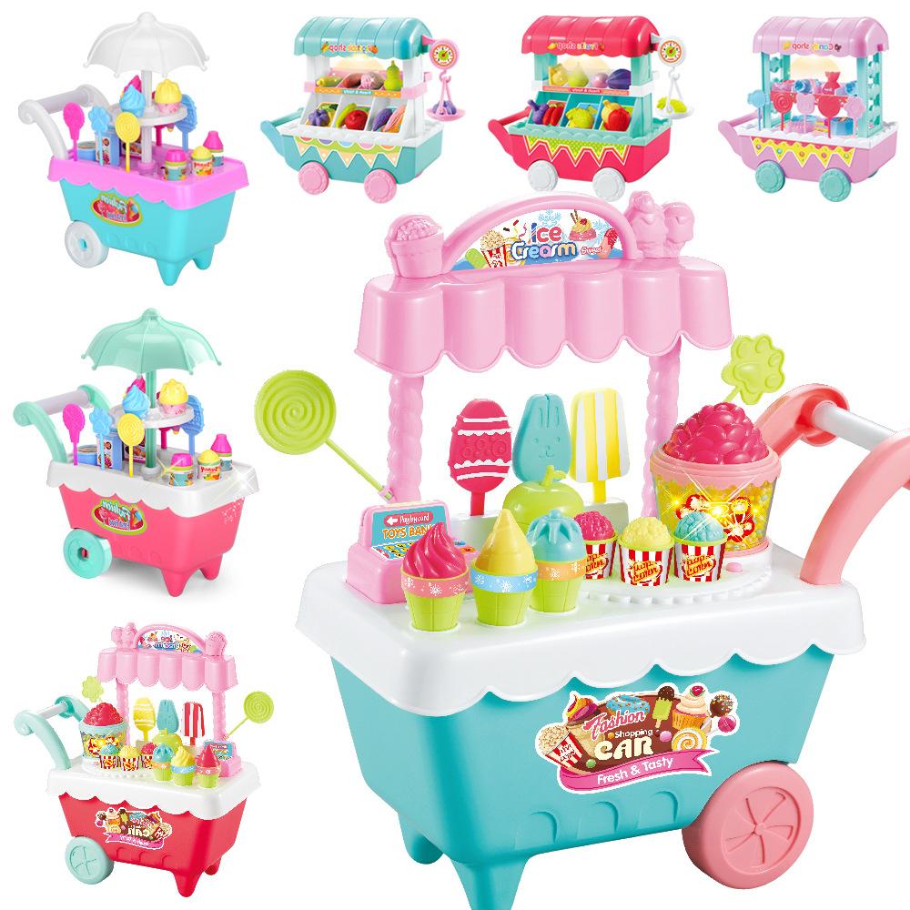 Children's supermarket 1pc simulation food vending desk shopping cart combination set play house checkout page toy scan