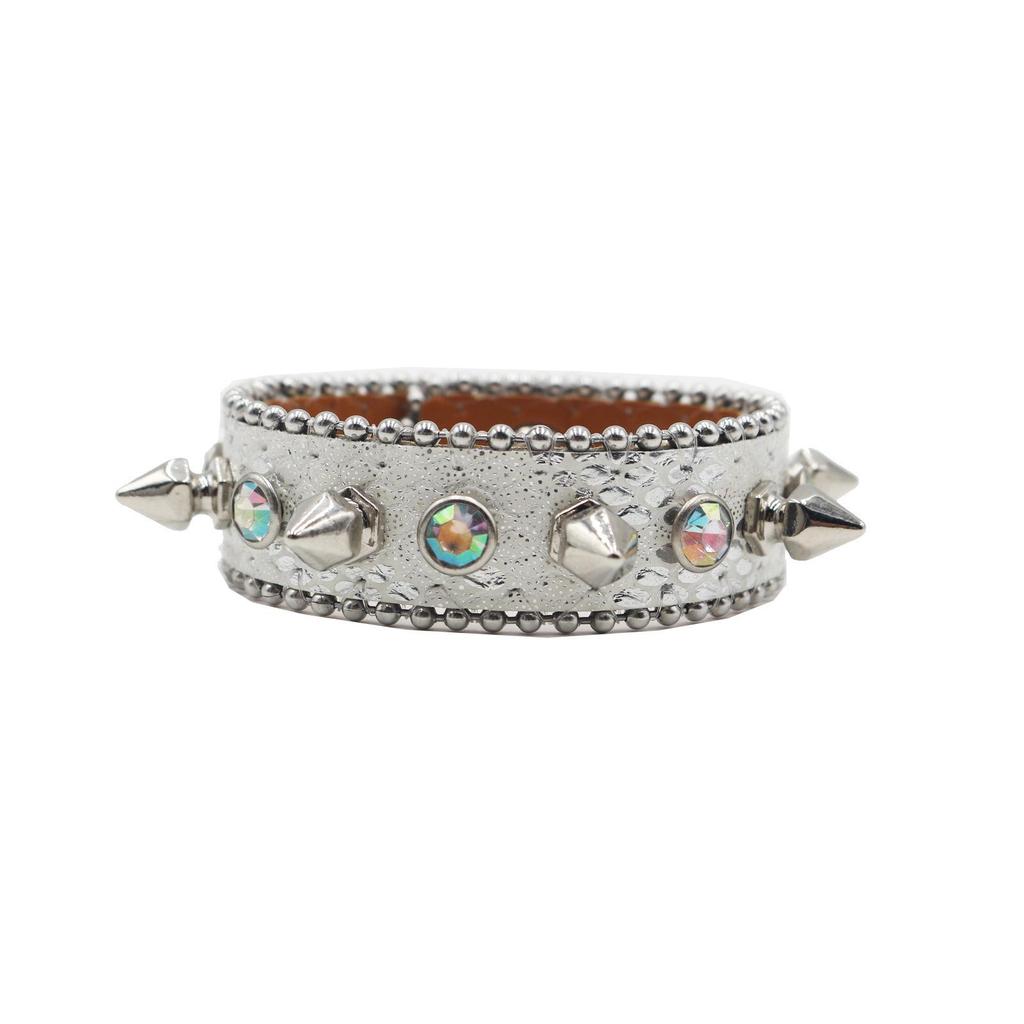 Y2K Gothic Punk Rhinestone Studded Leather Bracelet Wristband