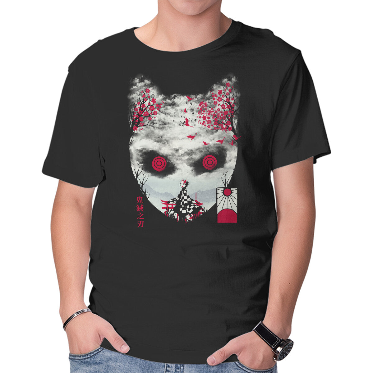 Unisex Crew Neck T-Shirt Tanjiro Mask Graphic Short Sleeve Casual Tee XXXL