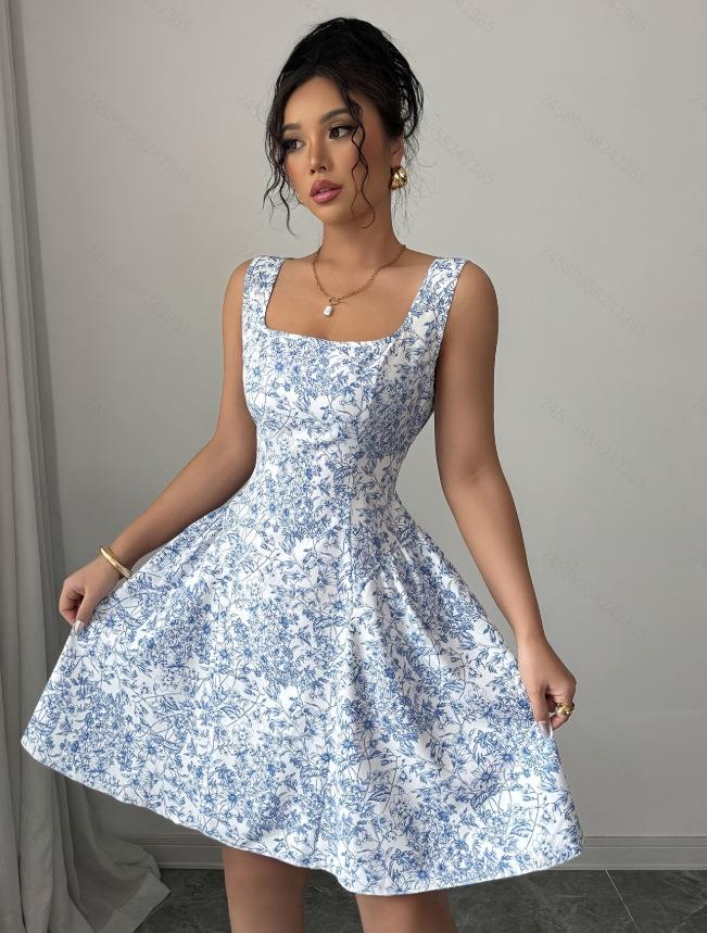 Women's Bohemian Backless Floral Dress with Bow Tie Straps