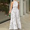 Lace-up Printed Jumpsuit Fashion Women's New Fashion Round Neck Lace Up Slim Fit Print Jumpsuit