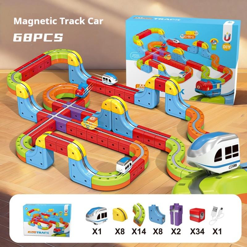 Magical 3d Rail Car Children'S Versatile Magnetic Building Blocks Diy Assembly Electric Rail Car High Speed Rail STEM Toys Gifts