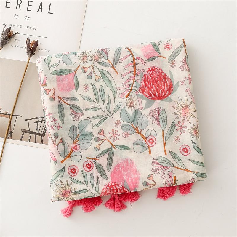 88*180cm Erdbeermuster Damen Viskose Schal Winter Warmer Schal Baumwolle Leinen Gefühl Foulard Quaste Pashmina Muslimischer Hijab Wickel