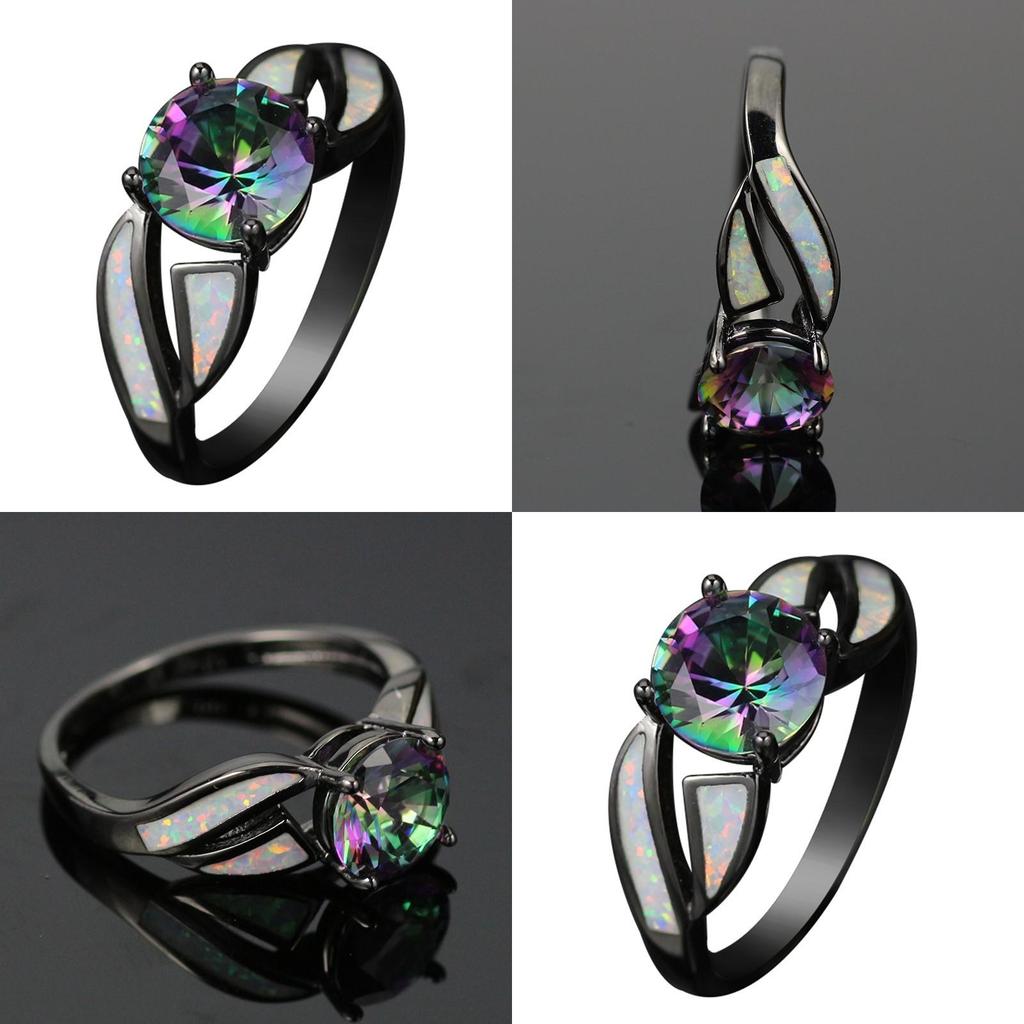 Vintage Geometric Alloy Engagement Ring With Multicolor Water Drip Stones For Gift Giving