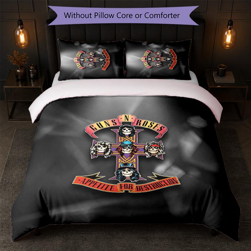 Guns N’ Roses Print 3Pcs Bedding Set Duvet Cover With Two Pillowcases Soft Bed Linen For Household Bedroom