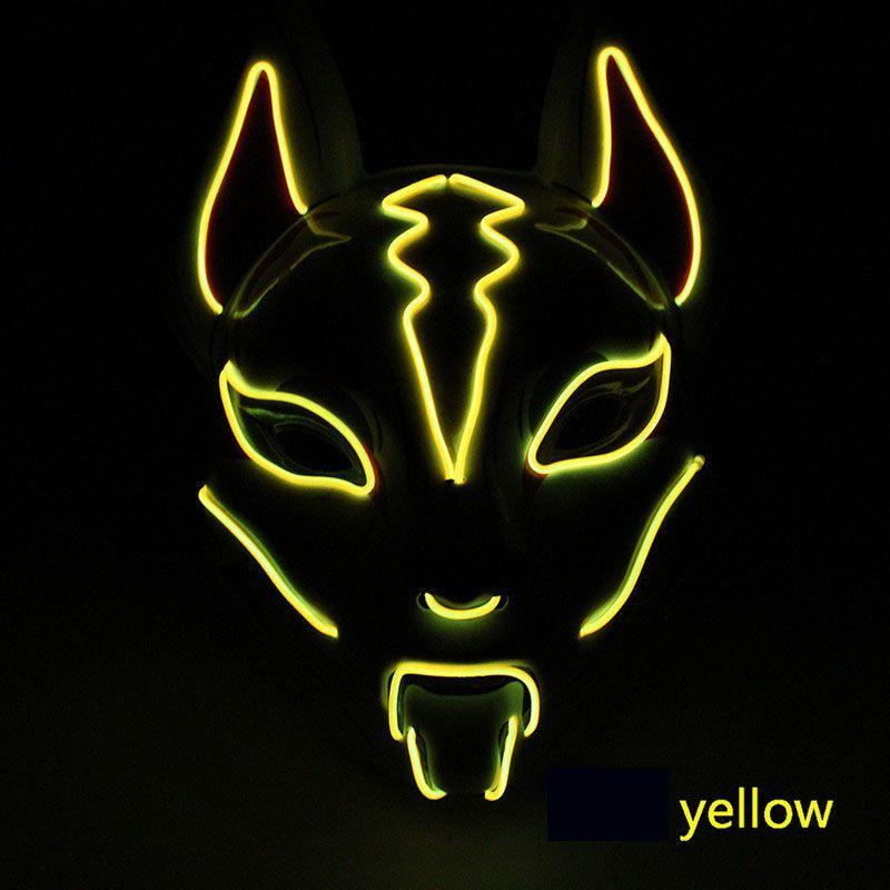 Unisex Japanische Fuchsmaske mit leuchtendem LED-Licht für gruselige Halloween-Partys