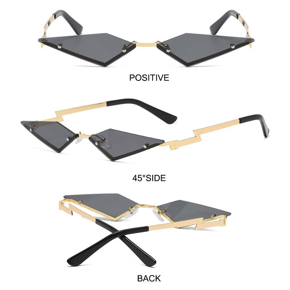 Metal Frame Lozenge Sunglasses Rimless Halloween Eyeglasses Polygon Sun Glasses  for Women & Men