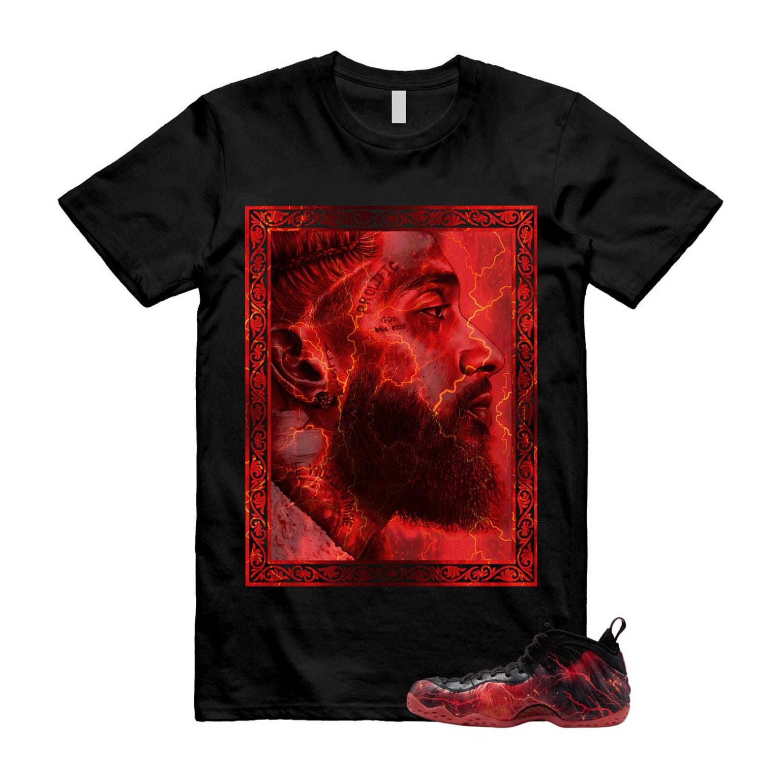 Foamposite One Stranger Black Bright Crimson Off Noir Red Lightning Stormy Air T Shirt Match NIP L