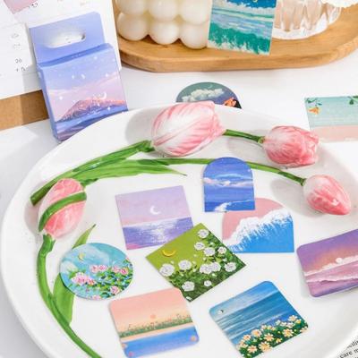 45 Pieces/box Moonlight Oil Painting Series Boxed Stickers Sealing Stickers Album Scrapbook Magazine Decoration Collage