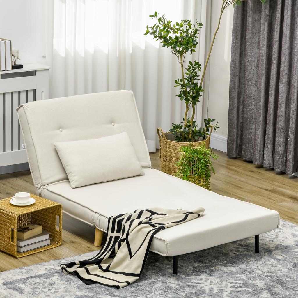Single Sofa Bed 3 In 1 Folding Sofa Bed with Adjustable Backrest and Cushion for Living Room Bedroom 90x78x79 Cm Cream