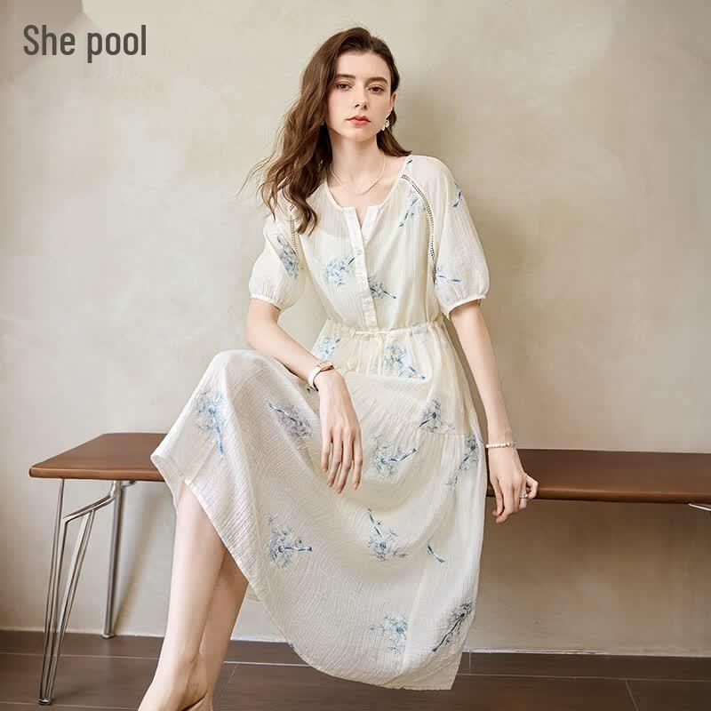 Elegant Embroidered Lyocell Midi Dress L