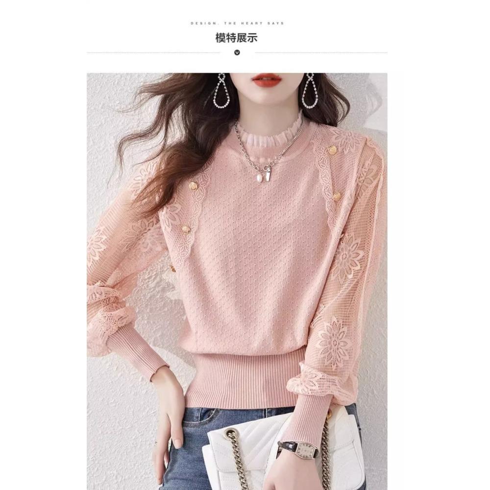 Lace Knitted Bottoming Shirt for Women Loose and Chic with a Western Style Slimming Top