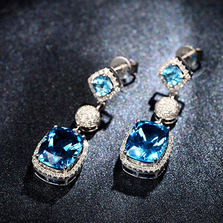 Long Simulation Aquamarine Earrings Luxury Pigeon Blood Ruby Stud Earrings