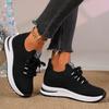 Women's Summer Lace-Up Thick-Soled Wedge Breathable Knit Mesh Casual Shoes, Height-Increasing Footwear, Available In Large Sizes.