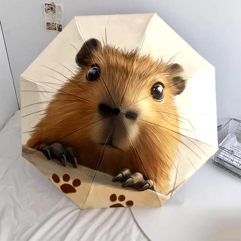 Capybara Pattern, Automatic Folding Umbrella, Portable and Foldable Design, 8 Ribs, a Christmas or Birthday Gift.