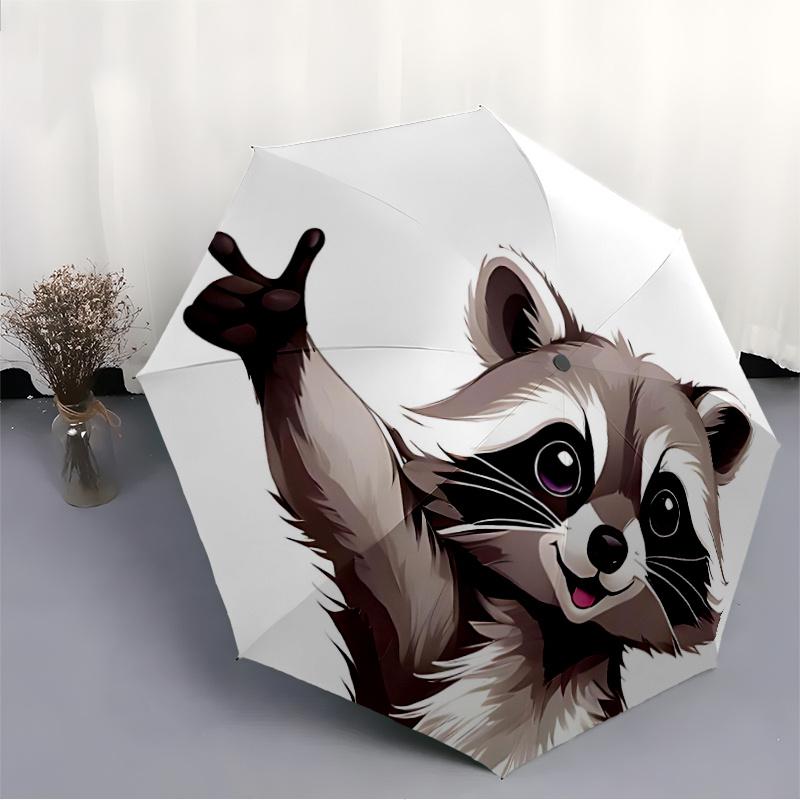 1pc Raccoon Peace Automatic Open/close Umbrella, 8-Rib Sturdy Structure, Auto Folding/Opening, Portable Travel Umbrella for Women, C42