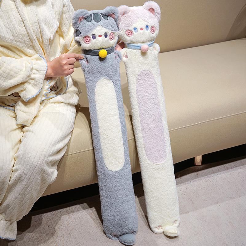 Hug Cat Water Injection Long Strip Hot Water Bag Soft Stuffed Plush Toys Plushies Animal Cute Kitten Warm Gifts For Winter